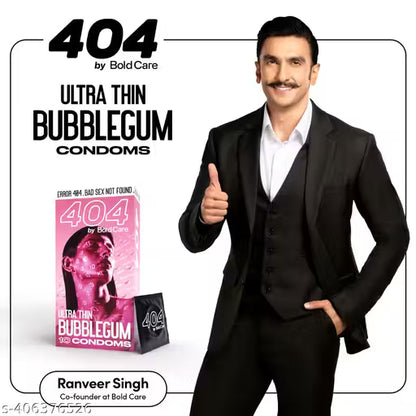 404 by Bold Care Super Ultra Thin Bubblegum Flavored Condoms For Men - 20 Count (Pack of 2)