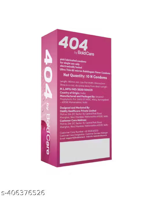 404 by Bold Care Super Ultra Thin Bubblegum Flavored Condoms For Men - 20 Count (Pack of 2)